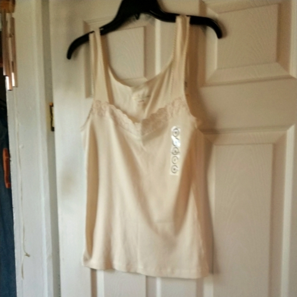 Fancy Tank Top With Lace Medium Beige New with Tags